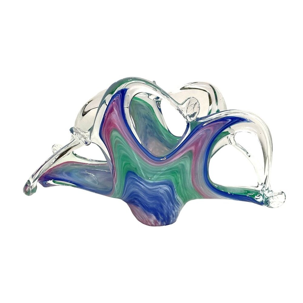 Abstract Art Glass Napkin Letter Holder Stretched No Flaws 4.75 H x 2 W x 8 L
